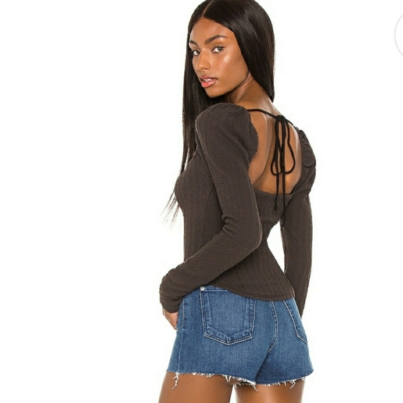 Free People | Sweetheart Neck Cable-Knit Pattern Back Tie Long Sleeve Top - Picture 13 of 13